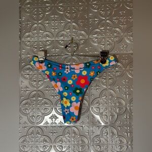 Colorful Flower Print Blue Women cheeky sexy blue bikini bottoms rave festival